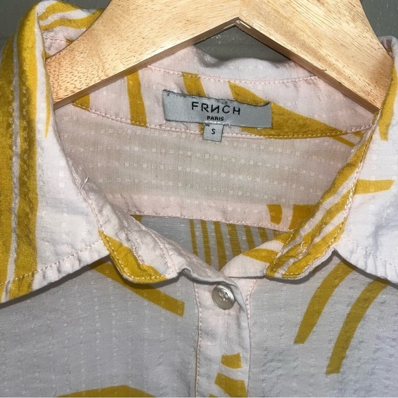 FRNCH Button Up Gauzy Blouse Green Apricot Small - Picture 7 of 11